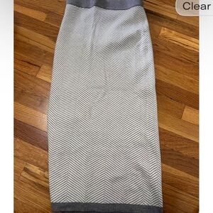 High-Rise Chevron Knit Maxi Skirt in Light Gray